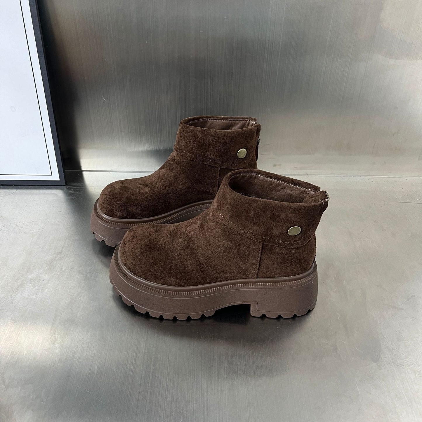 Damen Stiefeletten Weiches Wildleder Rutschfest Schlicht