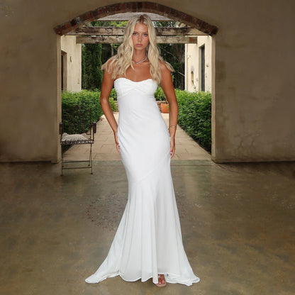 Elegantes Damen Maxikleid Trägerlos mit Fließendem Schnitt