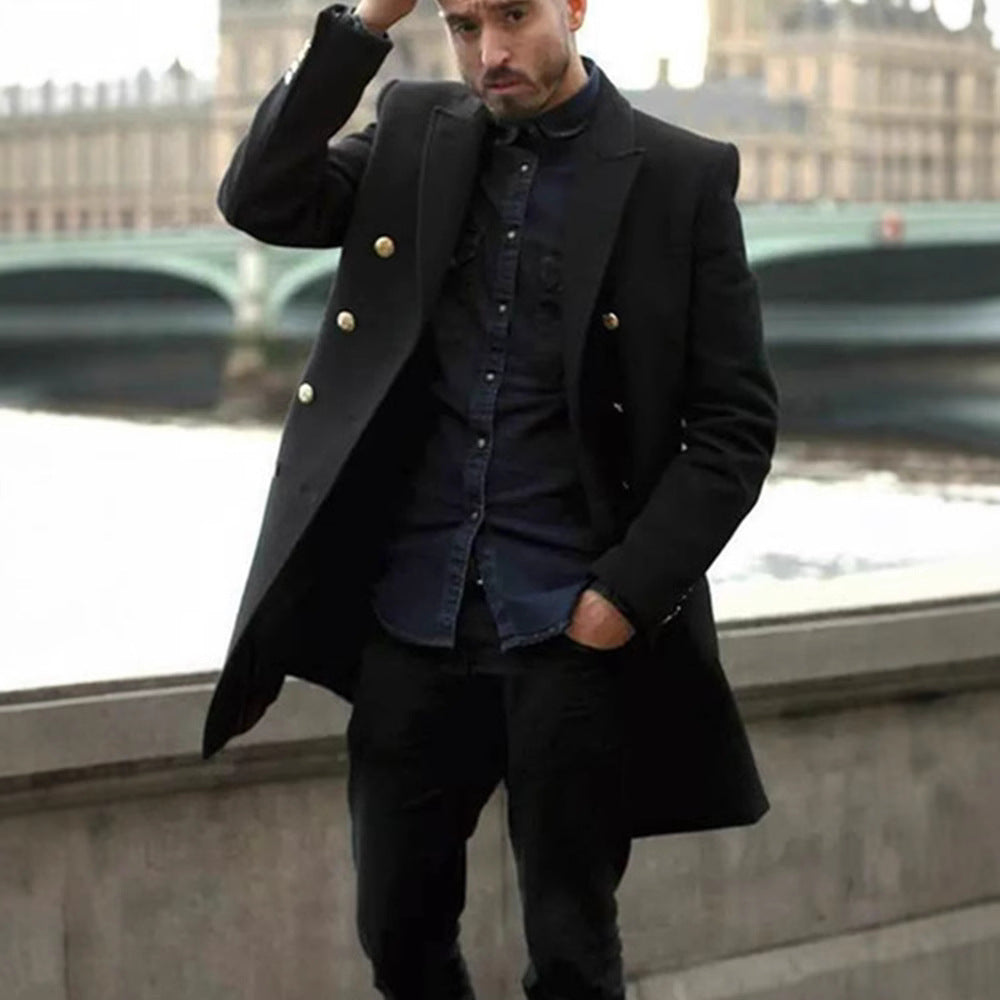 Herren Doppelreihen Mantel Elegant Schwarz Modern