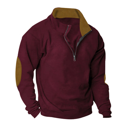 Herren Fleece Sweatshirt Stehkragen Kontrastärmel Modern