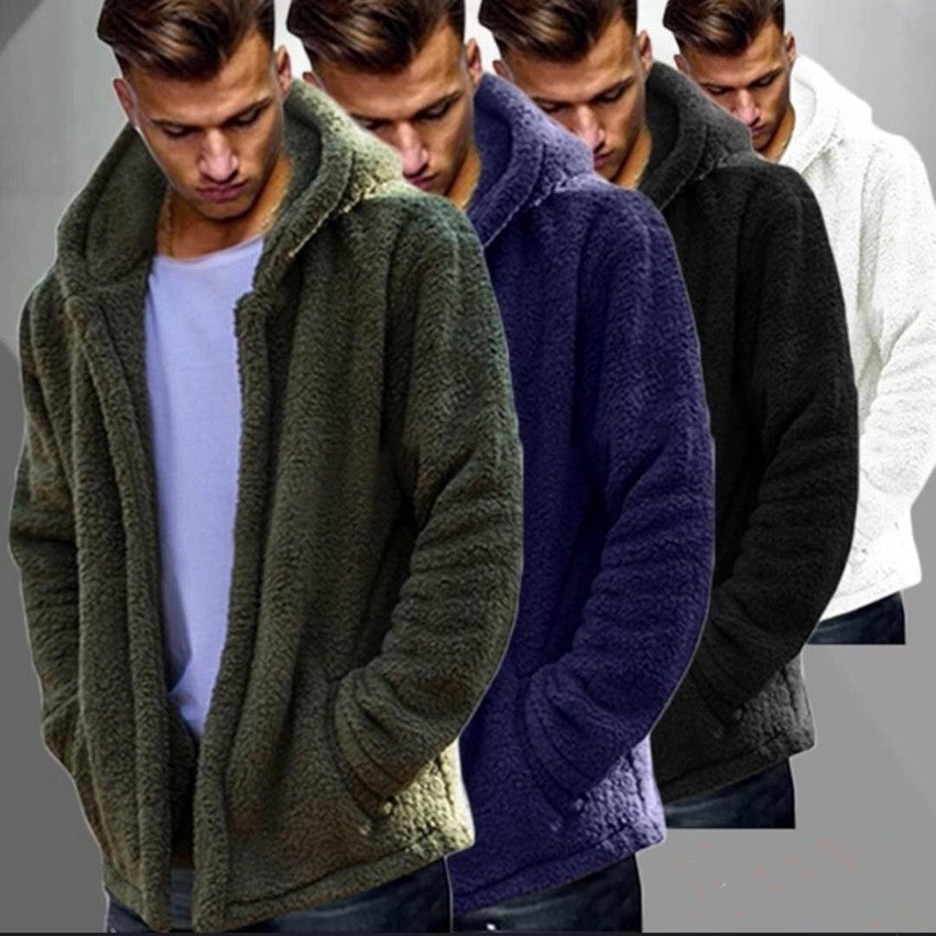 Herren Fleecejacke Warm mit Kapuze und Knopfverschluss