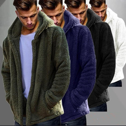 Herren Fleecejacke Warm mit Kapuze und Knopfverschluss