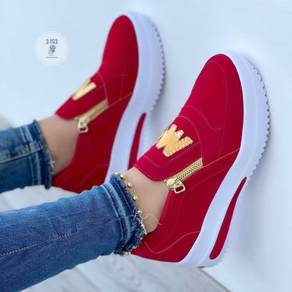 Damen Sneaker Slip-On Gold Reißverschluss Modern