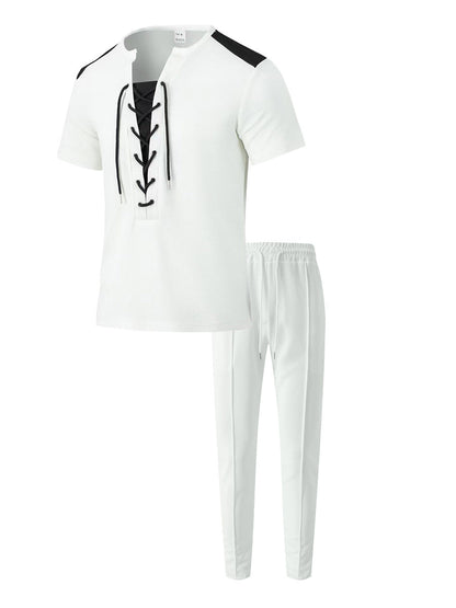 Herren Sportset Zwei-Teiliges Outfit Schnürung Modern