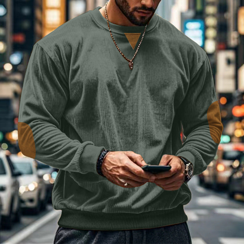 Herren Pullover Rundhals mit Patches Gemütlich Modern
