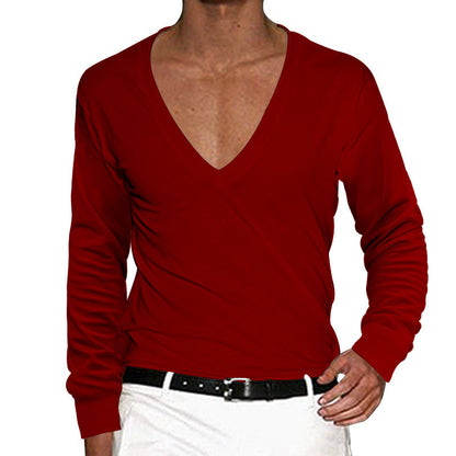 Herren Langarmshirt Lässig V-Ausschnitt Modern