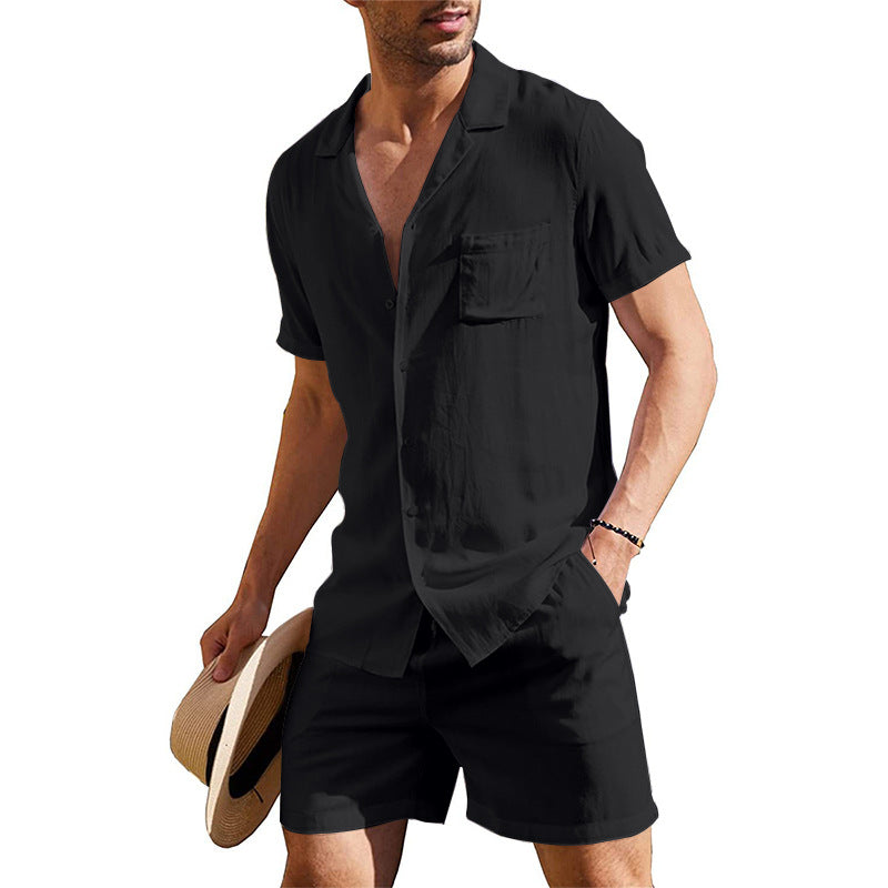 Herren Sommer Set Kurzarm Hemd Shorts Leicht