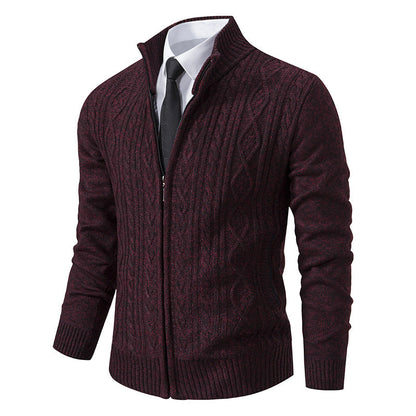 Herren Strickjacke Stehkragen Musterung Modern
