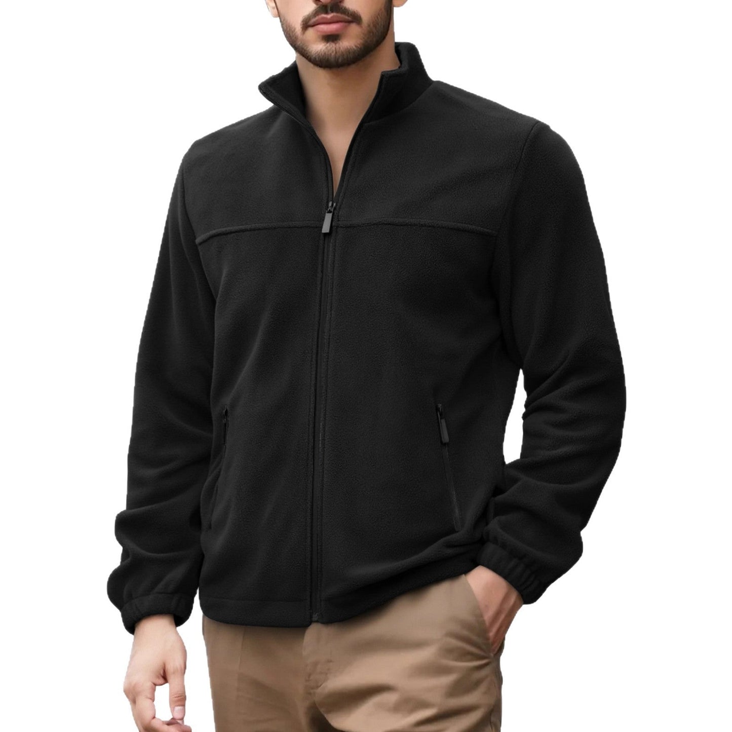 Herren Fleecejacke Hochkragen Warm Schwarz