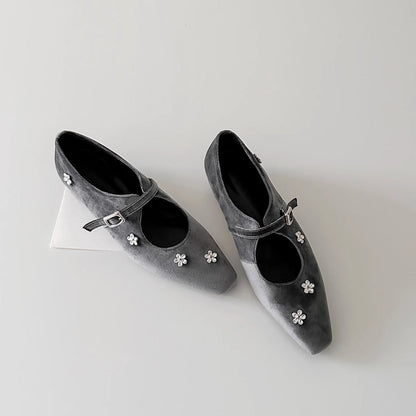 Damen Slingback Ballerinas Schuhe mit Blumen Applikationen und Komfortabsatz