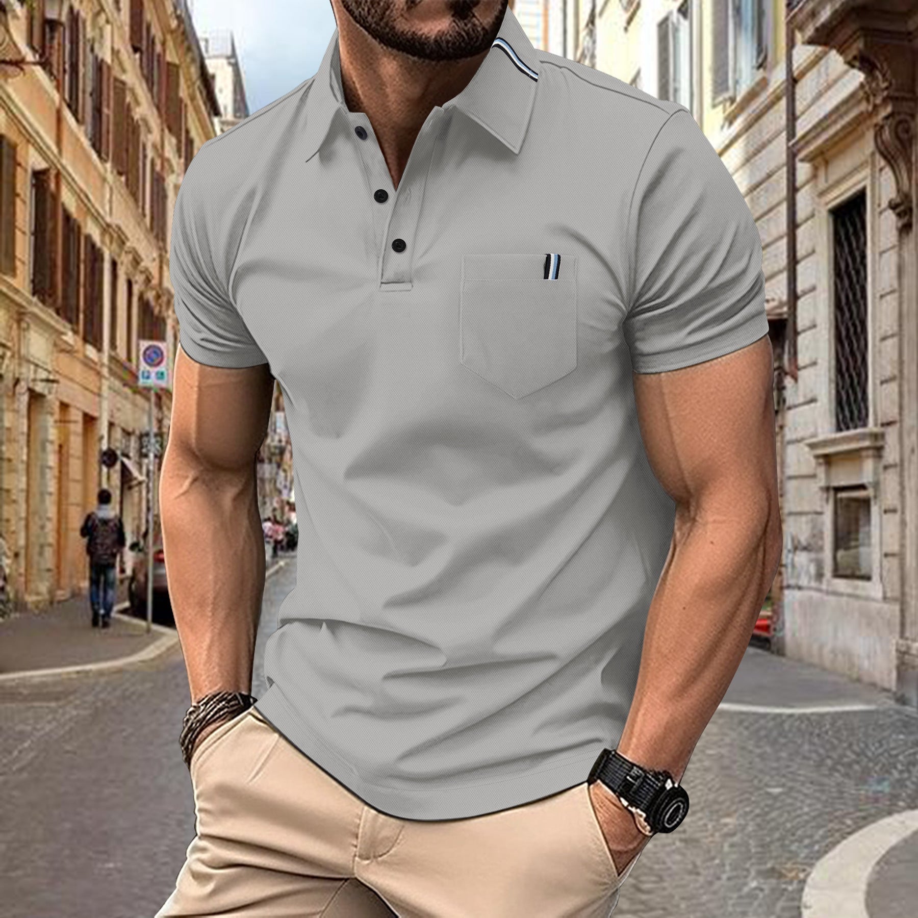 Herren Polohemd Kurzarm Modern mit Knöpfen und Brusttasche - BerlinGlamour