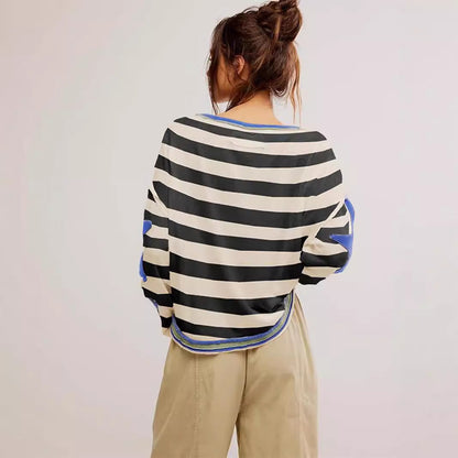 Damen Sweatshirt Lässig Gestreift Mit Sternen