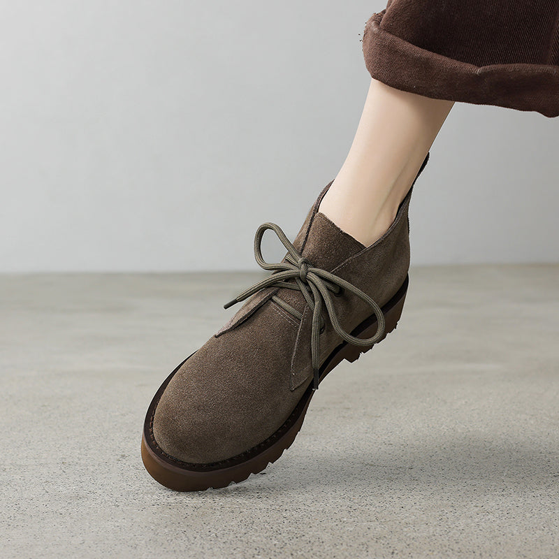 Damen Stiefeletten Wildleder Bequem Schnürsenkel Braun