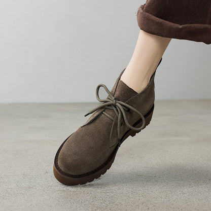 Damen Stiefeletten Wildleder Bequem Schnürsenkel Braun