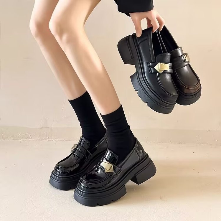 Damen Loafer Schuhe Plateau Robust Schwarz