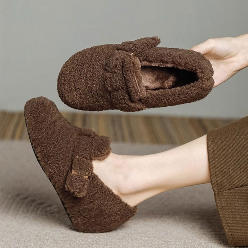 Damen Hausschuhe Warm Flauschig mit Verstellriemen