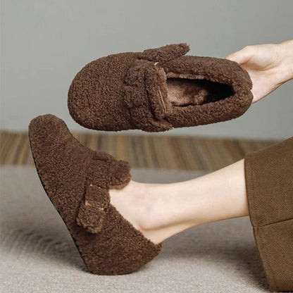 Damen Hausschuhe Warm Flauschig mit Verstellriemen