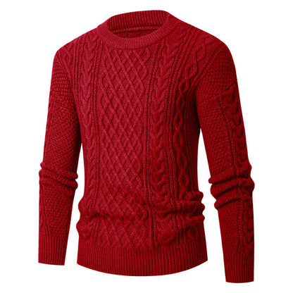 Herren Pullover Grobstrick Zopfmuster Modern Schwarz