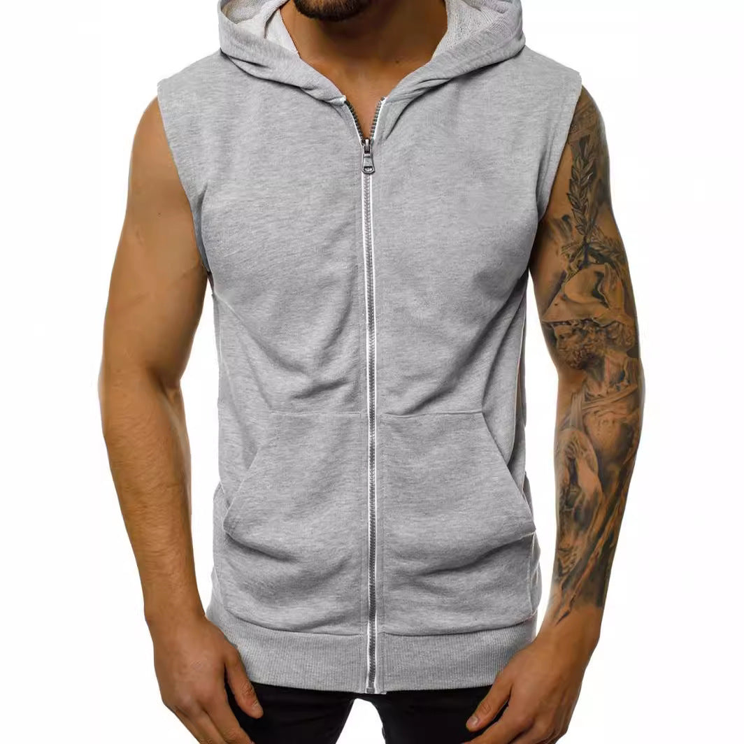 Herren Kapuzenpullover Ärmellos Reißverschluss Taschen Sportlich