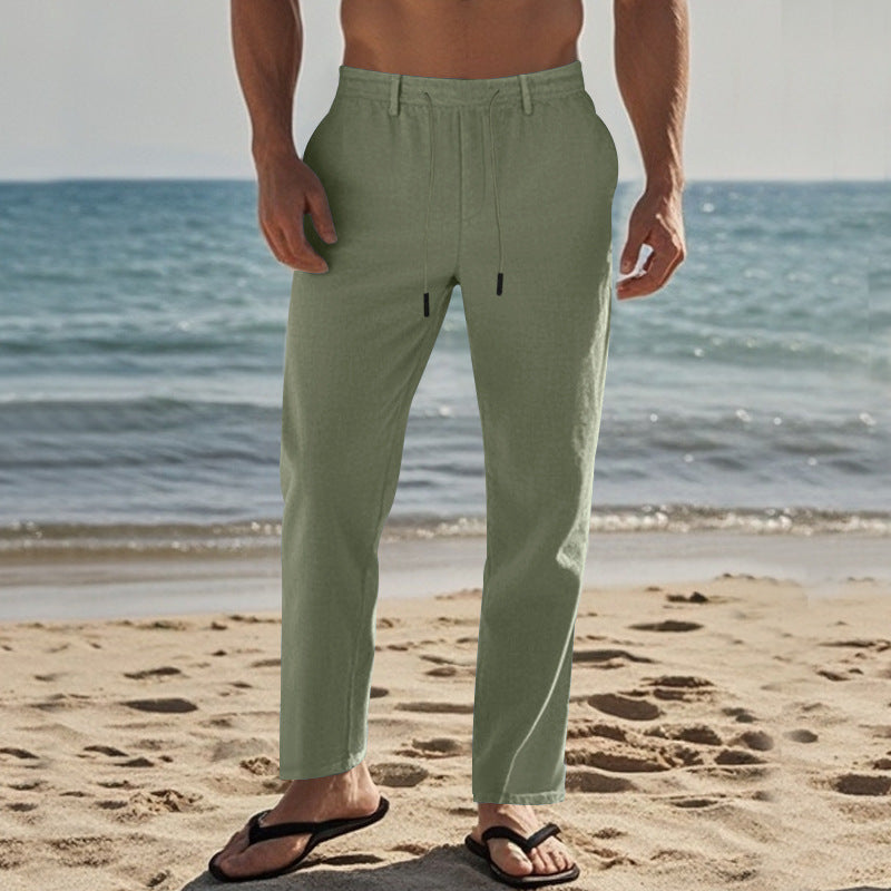 Herren Strandhose Leinen atmungsaktiv Elastischer Bund