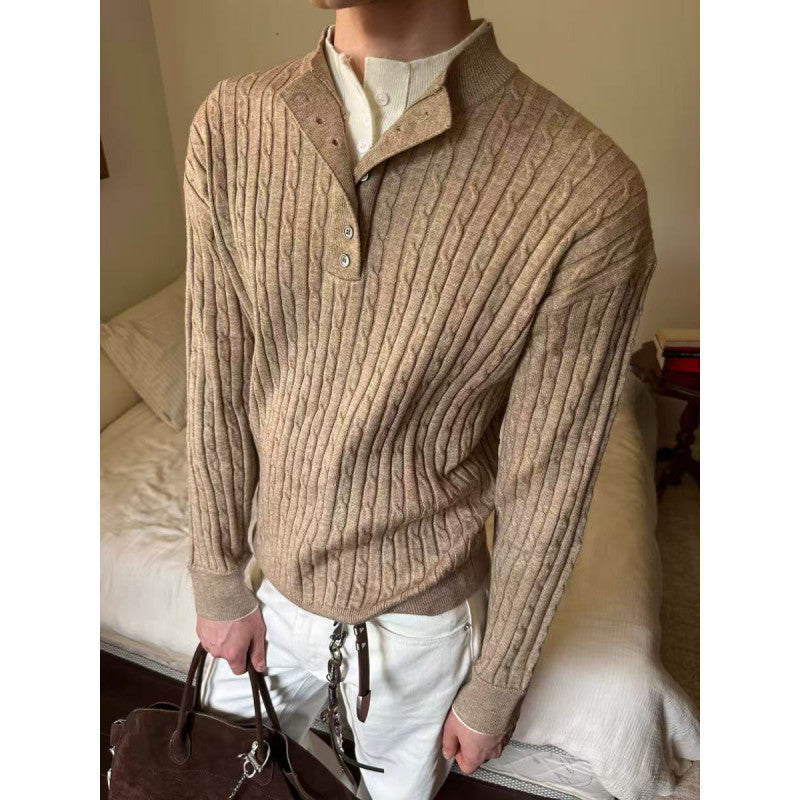 Herren Pullover Feinstrick Modern mit Knöpfen Eleganz
