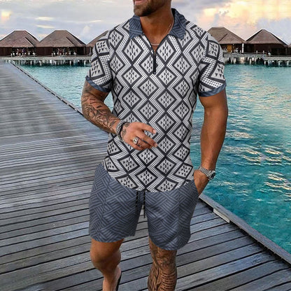 Herren Sportoberteil Kurzarm mit Reißverschluss und Sportshorts