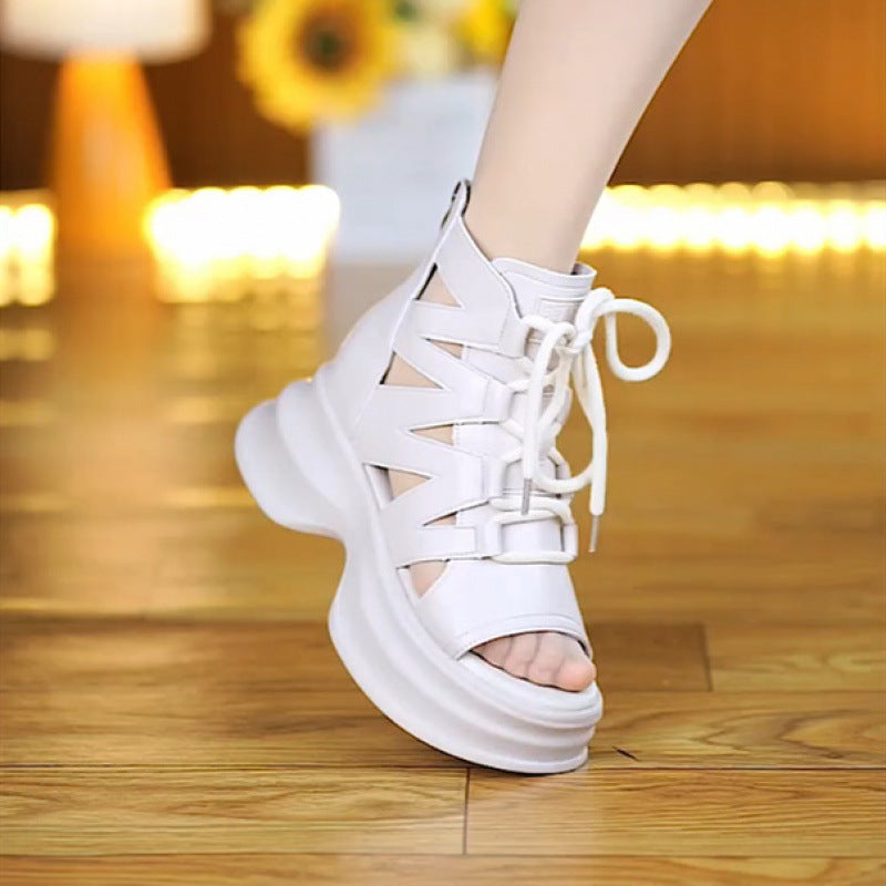 Damen Plateau Sandalen Hochzeitsschuhe Schnürung Atmungsaktiv