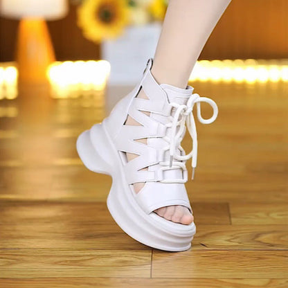 Damen Plateau Sandalen Hochzeitsschuhe Schnürung Atmungsaktiv