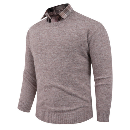 Herren Pullover Rundhals Fein mit Hemdkragen Modern