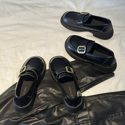 Damen Loafers Elegante Lederschuhe Glänzend Schnalle