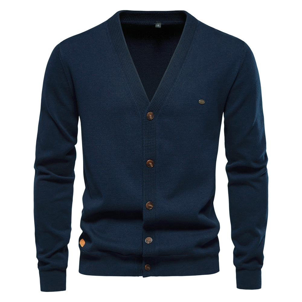 Herren Strickjacke V-Ausschnitt Modern Holzknöpfe