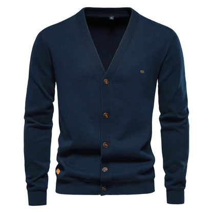 Herren Strickjacke V-Ausschnitt Modern Holzknöpfe
