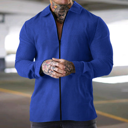 Herren Langarmshirt Reißverschluss Struktur Optik Modern