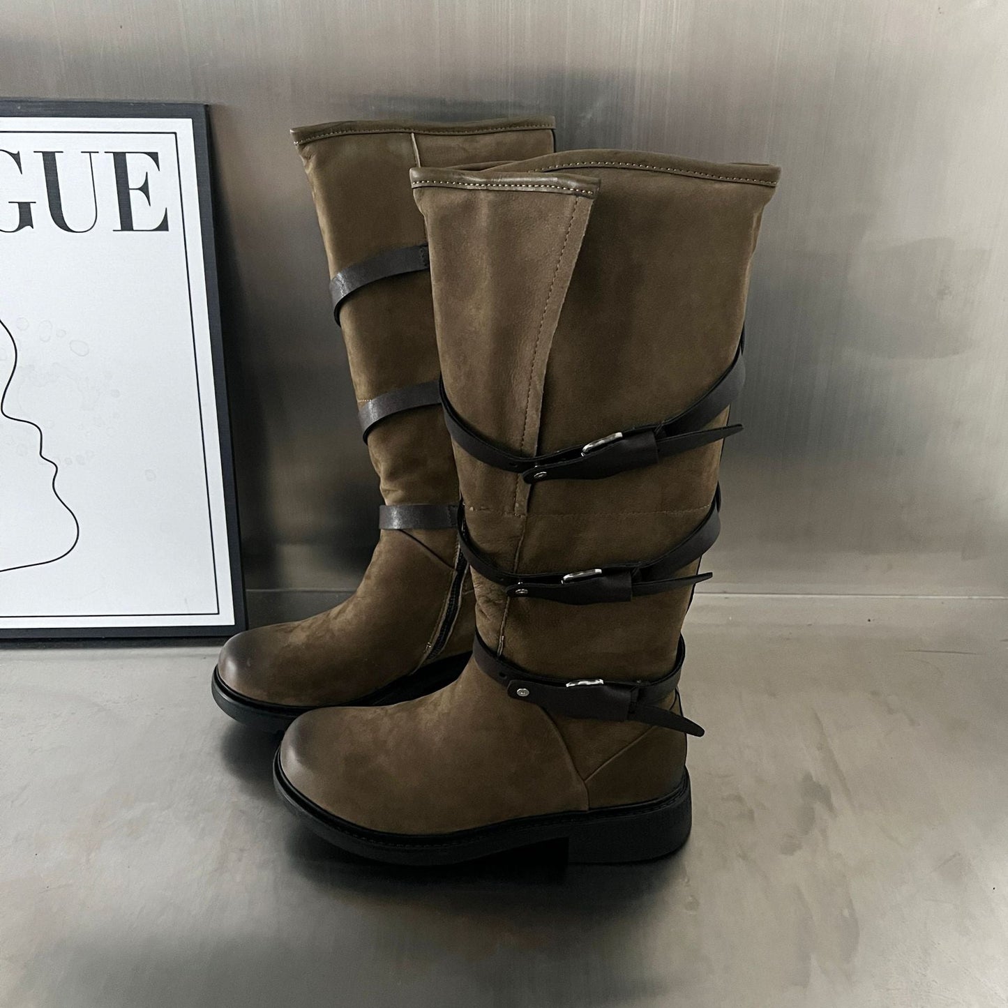 Damen Stiefel Modisch Elegant mit Reißverschluss Schwarz