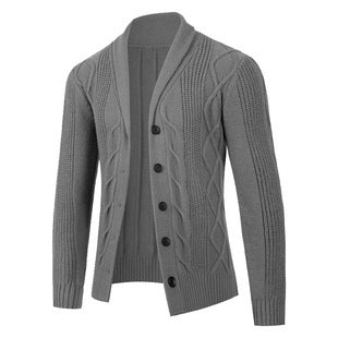 Herren Strickjacke Modern Bequem Kabelmuster Grau