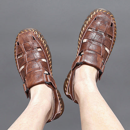 Herren Sandalen Leder Atmungsaktiv Klettverschluss Komfort