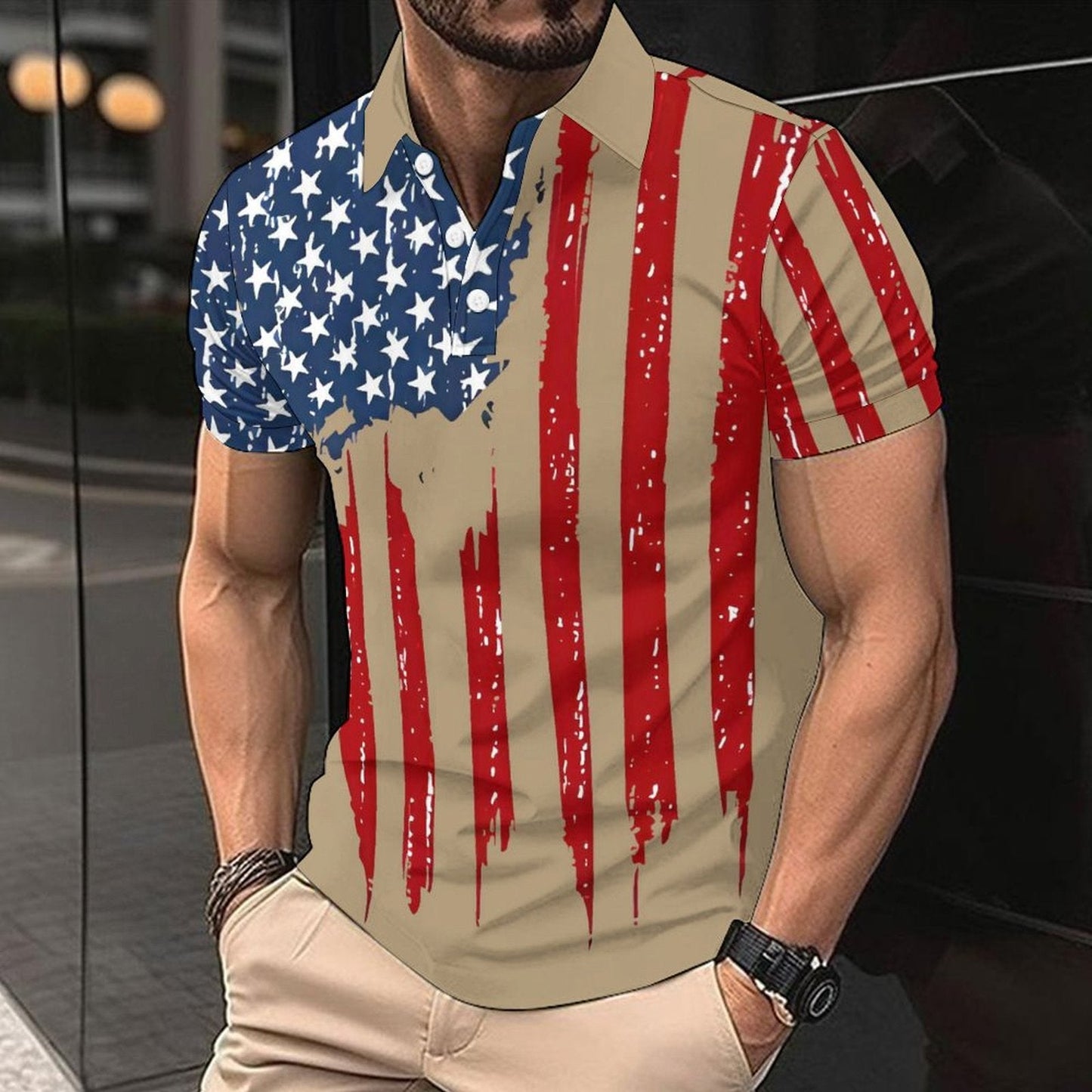 Herren Polohemd Kurzarm Flaggen Motiv Berlin Style