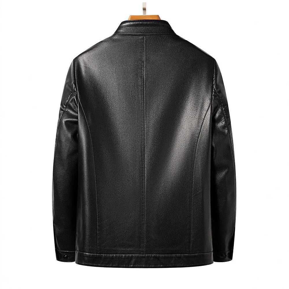 Herren Lederjacke Modern Stehkragen Elegant Schwarz