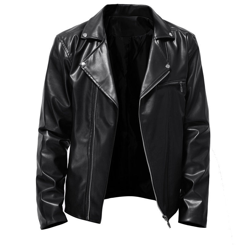 Herren Lederjacke Bikerstyle Schwarz Mit Reißverschluss