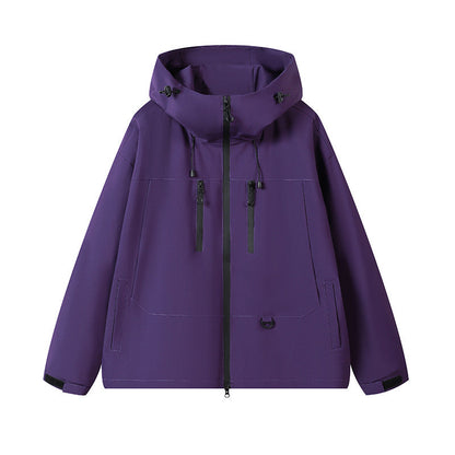 Herren Outdoorjacke Atmungsaktiv Wasserdicht mit Kapuze und Taschen