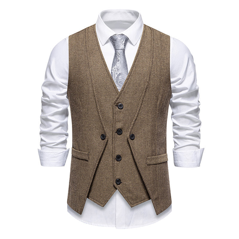 Herren Anzugweste Elegante Herringbone Optik Mit Taschen