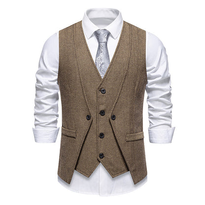 Herren Anzugweste Elegante Herringbone Optik Mit Taschen