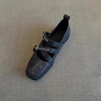 Damen Ballerinas Bequem Riemenverschluss Weich