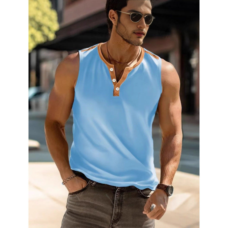 Herren Poloshirt Ärmellos Modern mit Knopfverschluss