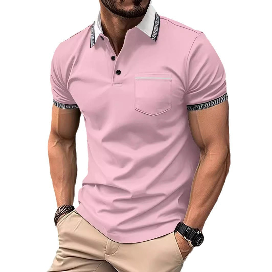 Herren Polohemd Modern Kontrastkragen Praktische Brusttasche