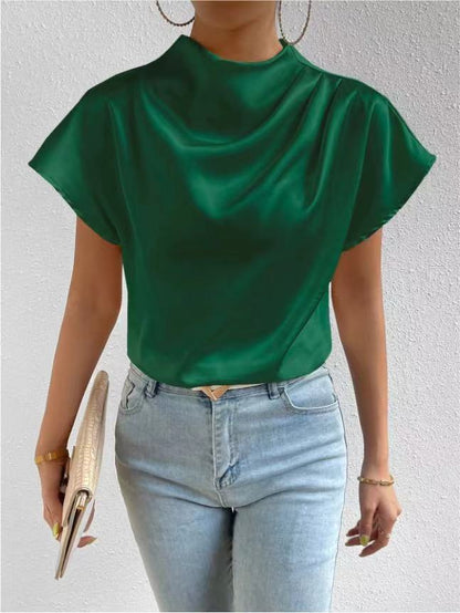 Damen Bluse Satin Stehkragen Elegante Mode