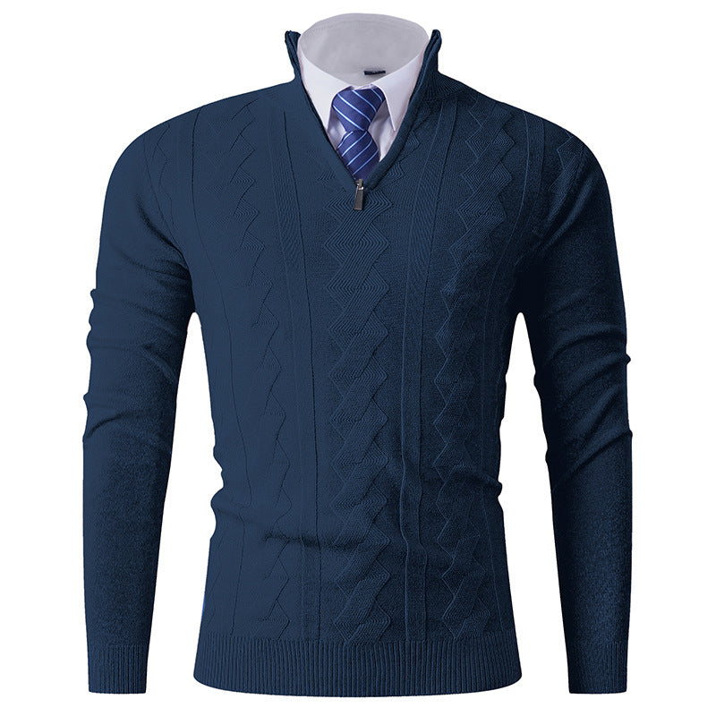 Herren Stehkragenpullover Eleganter Struktur-Zipper
