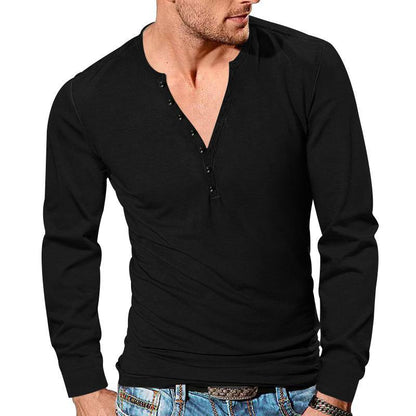 Herren Langarmshirt Modern mit Knopfleiste und Struktur