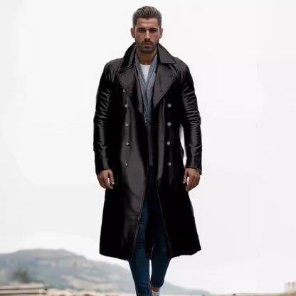 Eleganter Herren Ledermantel Modern Schwarz