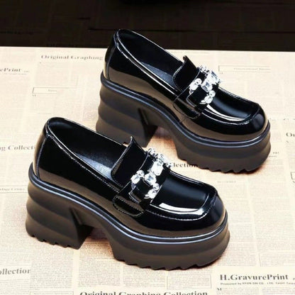 Damen Plateau Schuhe Hoch mit Ketten Dekor Elegant
